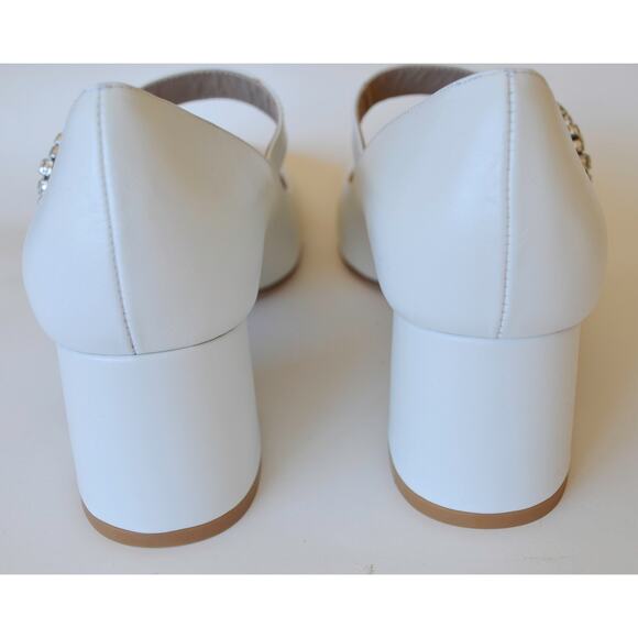 Stuart Weitzman Sloane White Calfskin Mary Jane Pumps - Picture 3 of 8